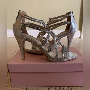 Coco Shoes Silver High Heels with Strappy Design